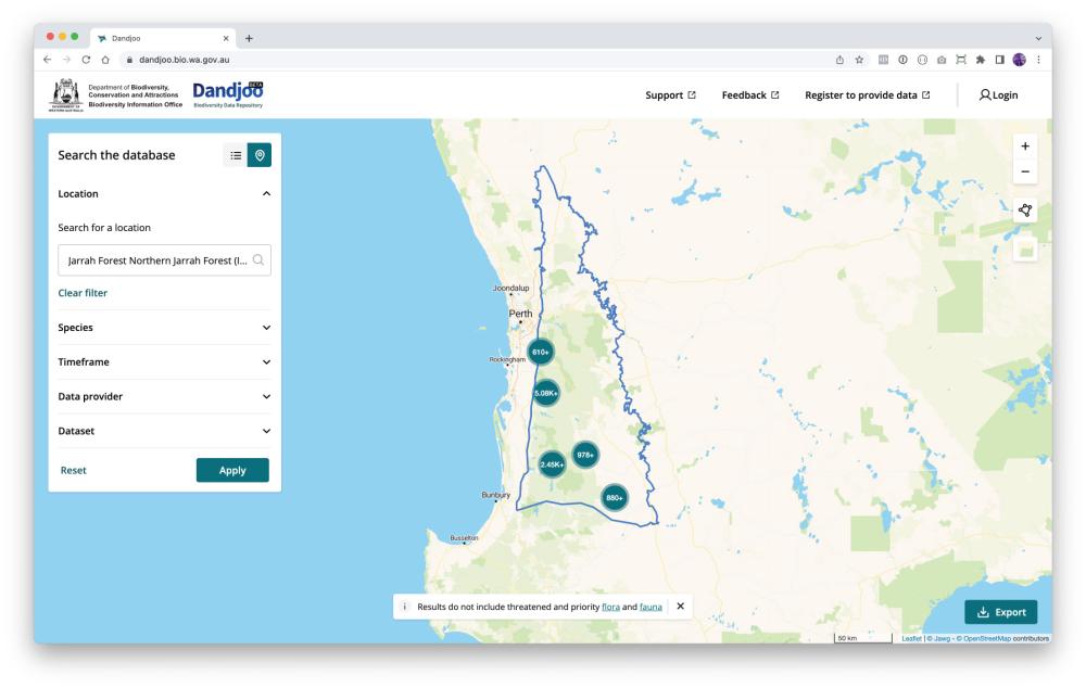 Dandjoo Data Repository UI map view