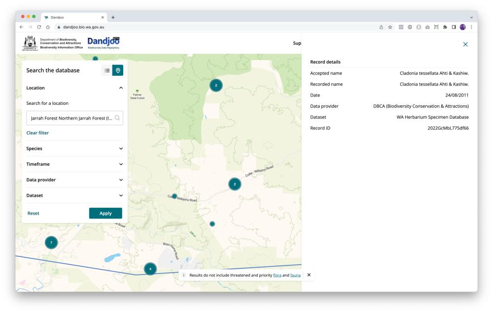 Dandjoo map view record data