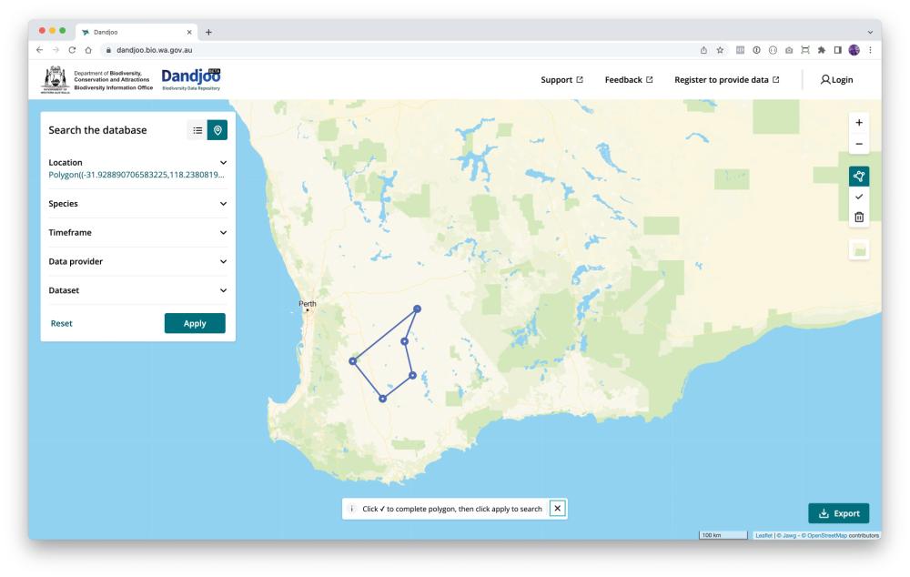 Dandjoo Map polygon search