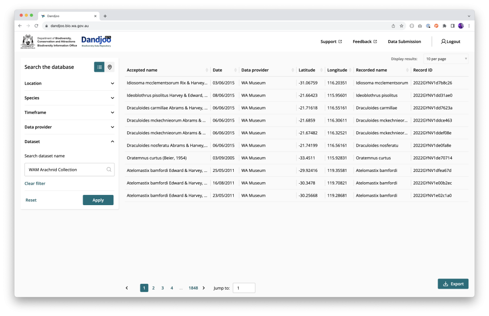 Dandjoo Data Platform Table View