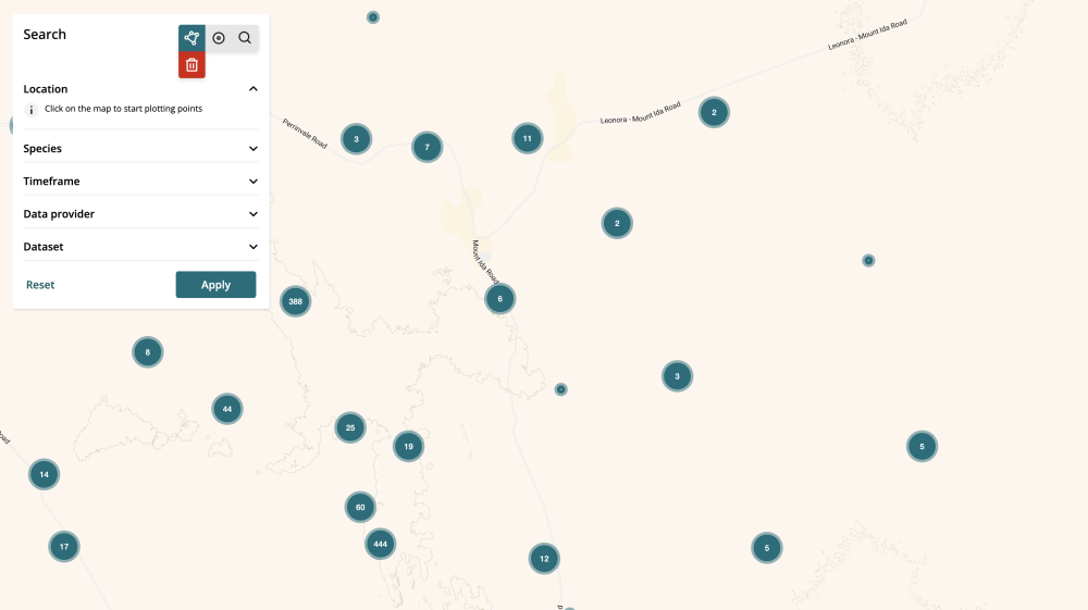 Map with species plotted on it