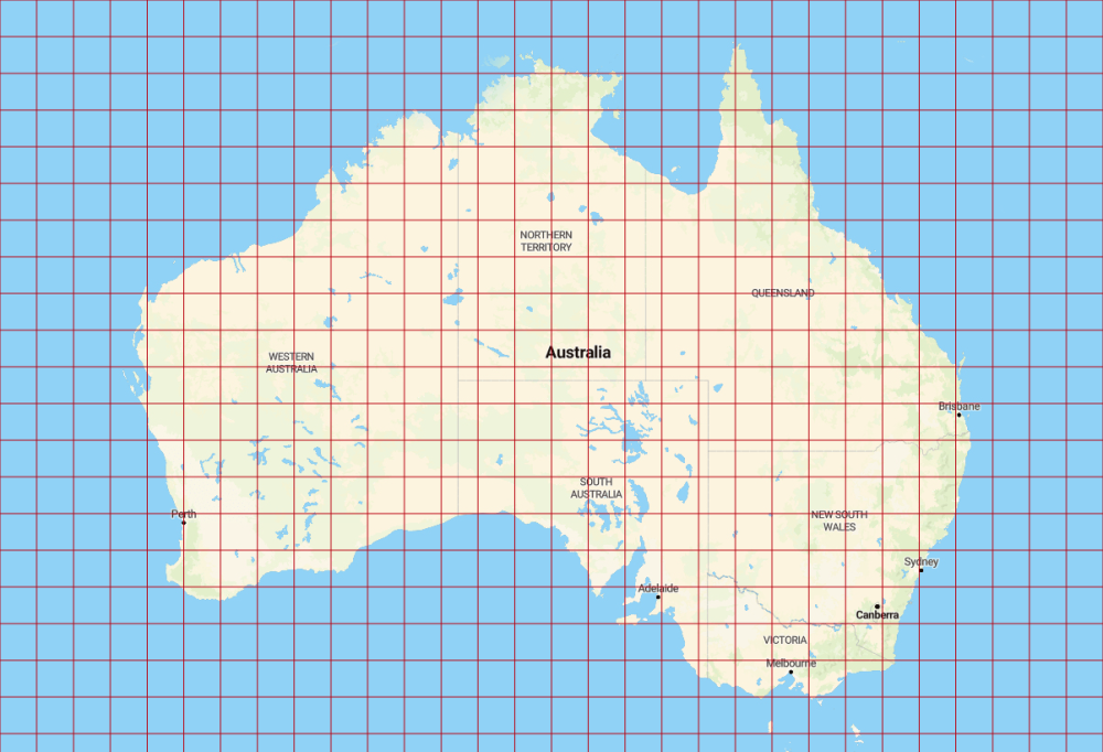 Australian Map with 0.1 x 0.1 decimal degree grid squares not to scale