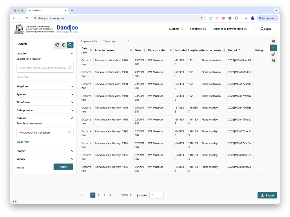 Dandjoo Data Platform Table View