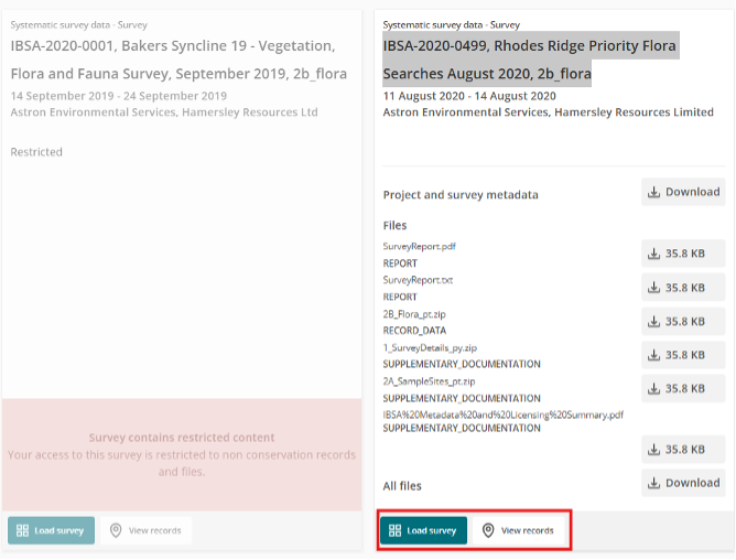 ‘Load survey’ and ‘View records’
